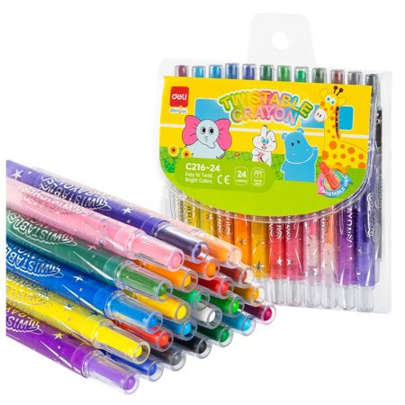 Creioane colorate cerate retractabile, 24 culori/set DELI